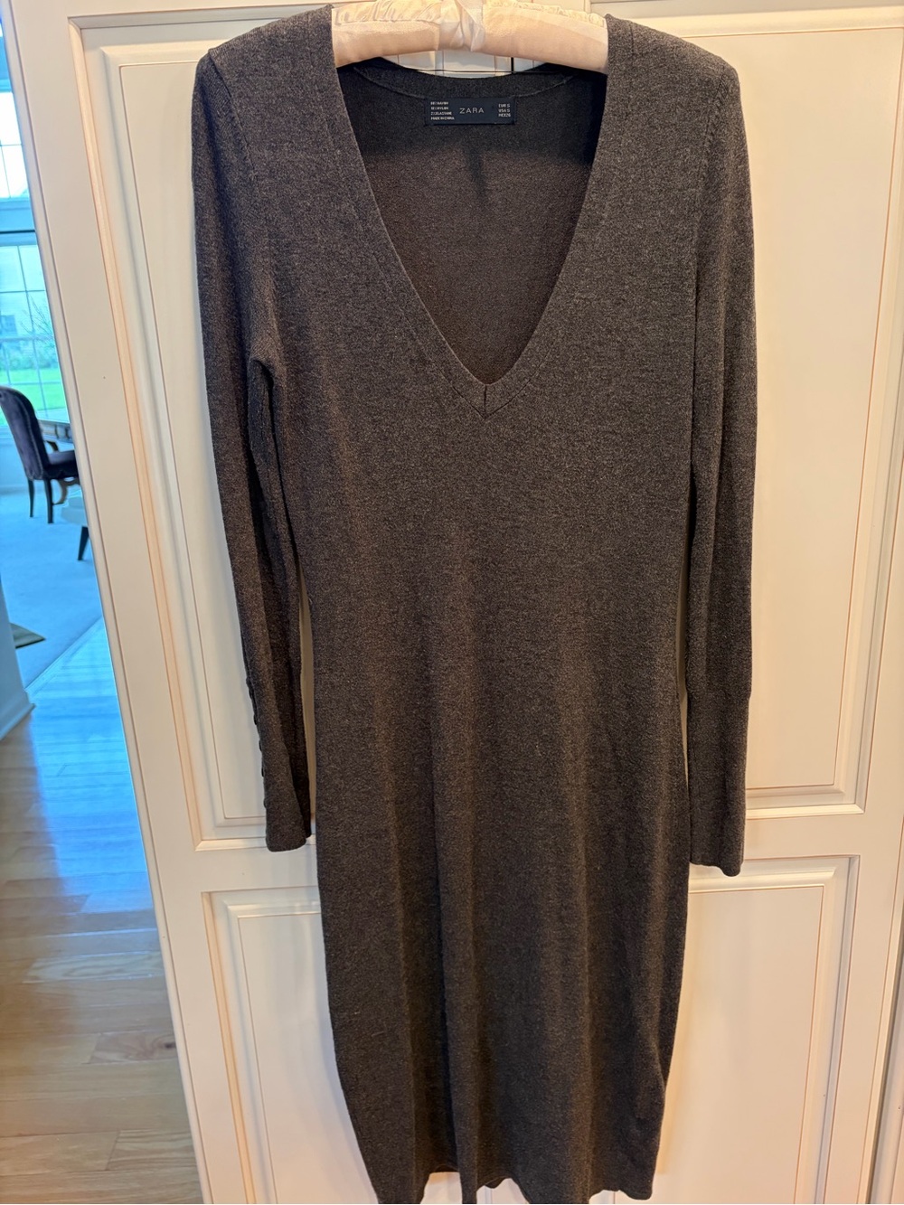 ZARA Dark Charcoal V-Neck Long Sleeve Knit Dress